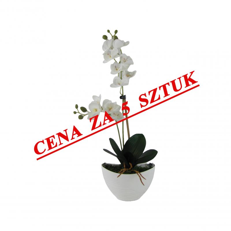 Sztuczne storczyki x2 w doniczce 55cm białe (5 szt.)